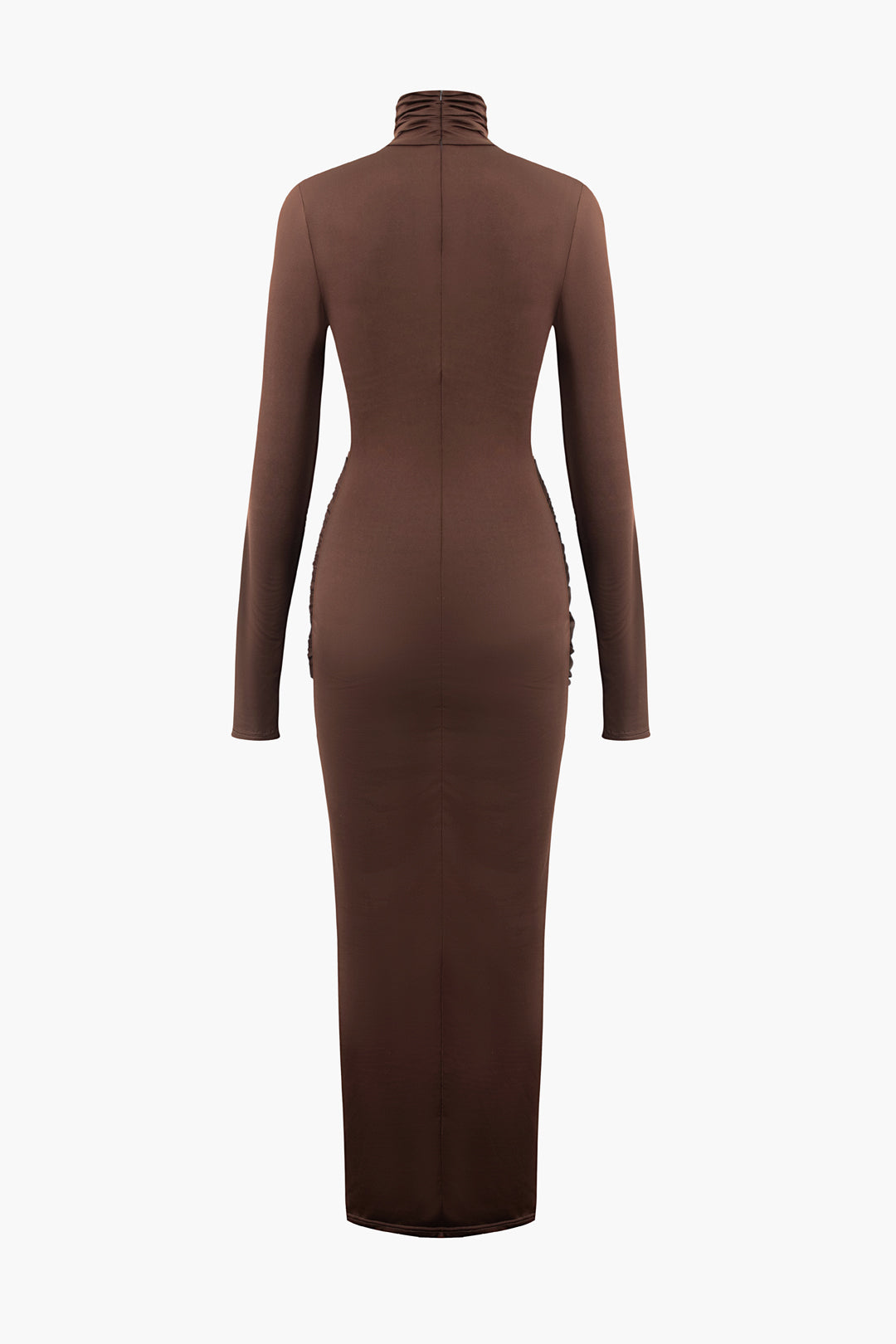 Ruched High Neck Long Sleeve Maxi Dress - Y2K Aesthetic Fashion for Effortless Elegance