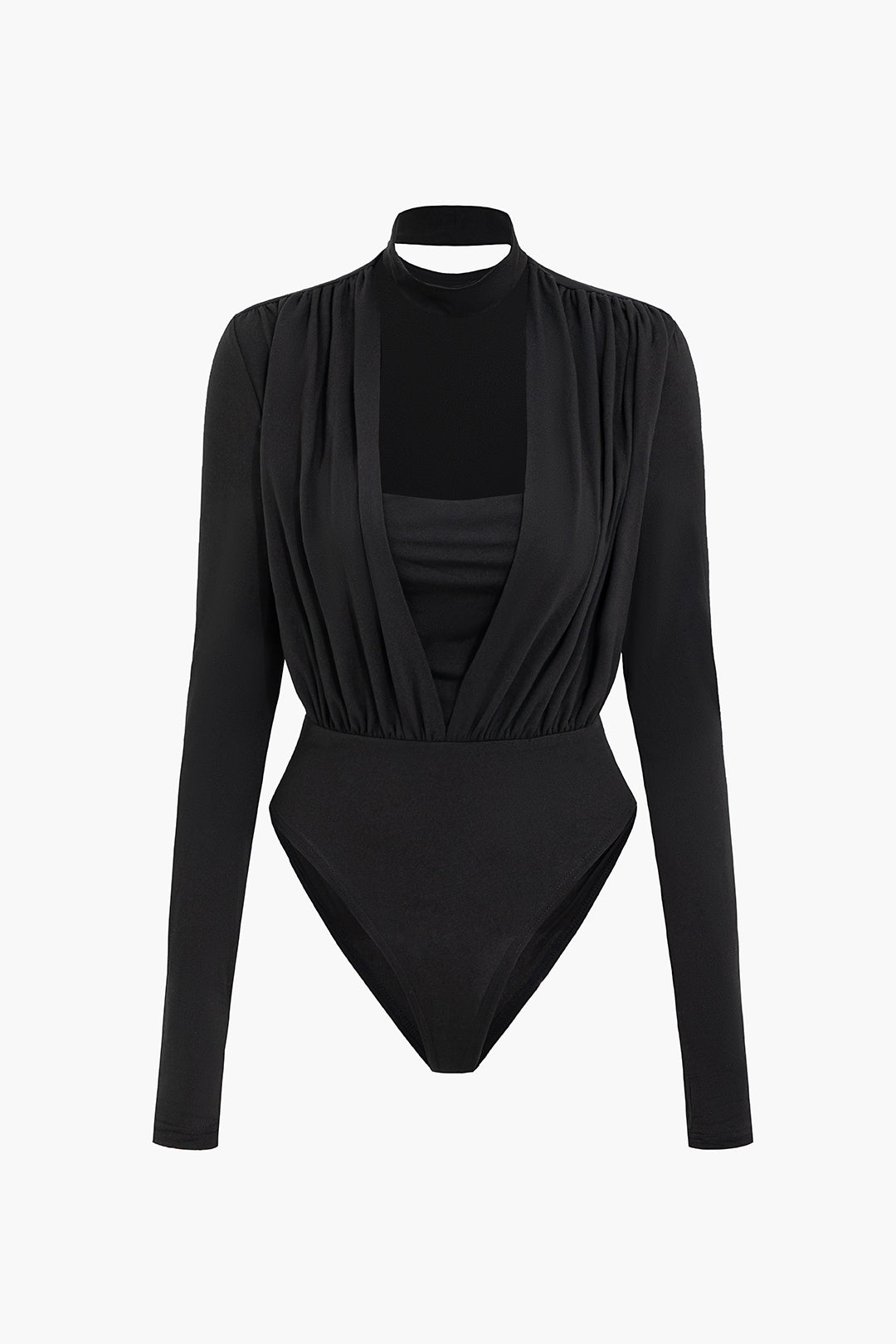 Ruched Long Sleeve Bodysuit with Choker - Y2K Aesthetic Cute Top for Stylish Outfits