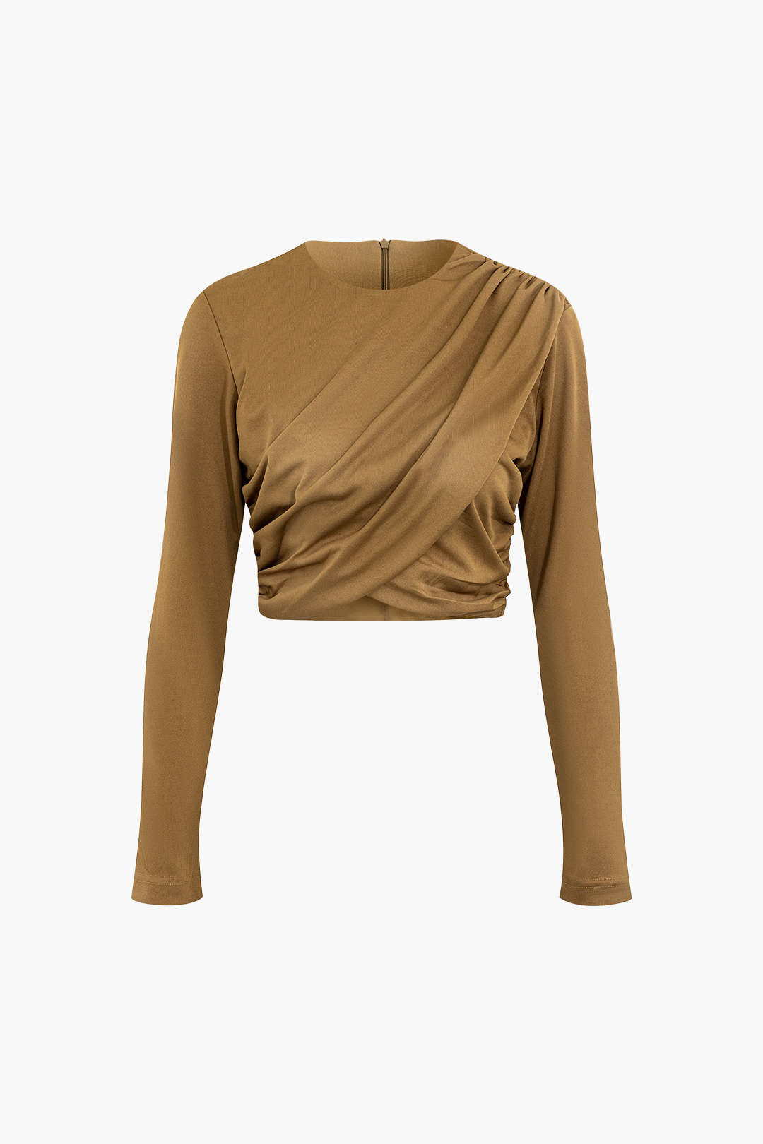 Ruched Long Sleeve Crop Top in Y2K Style - Perfect for Coquette and Grunge Aesthetics