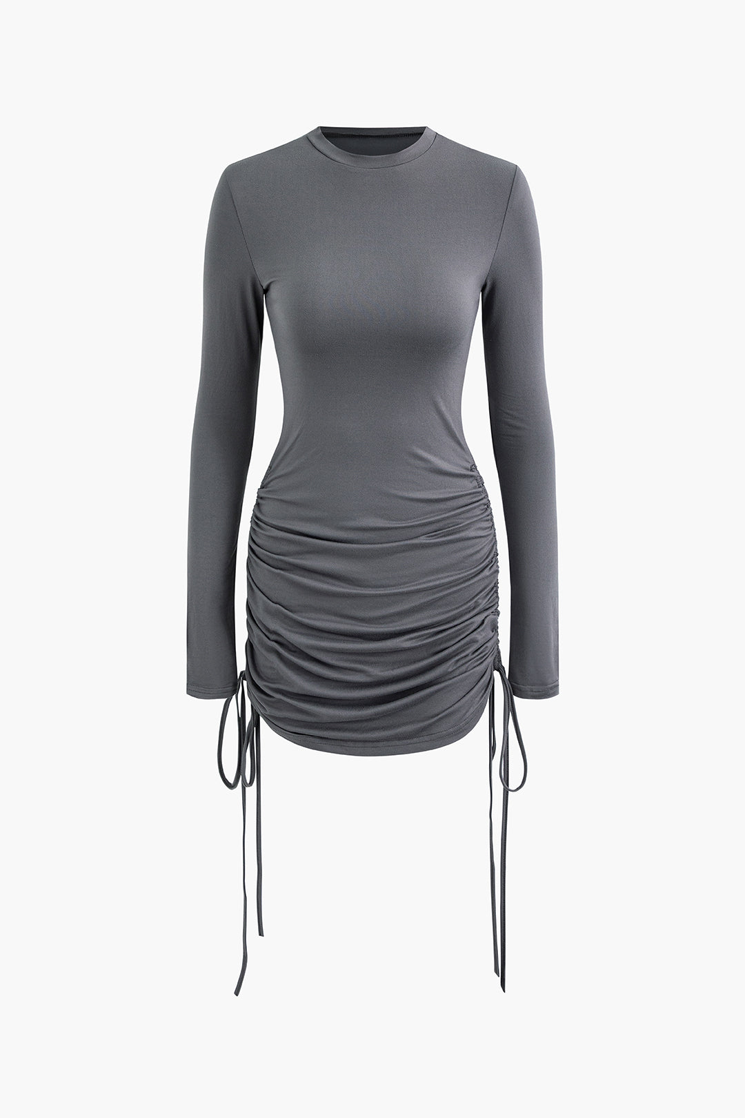 Ruched Long Sleeve Mini Dress with Drawstring - Y2K Fashion Cute Aesthetic Dress