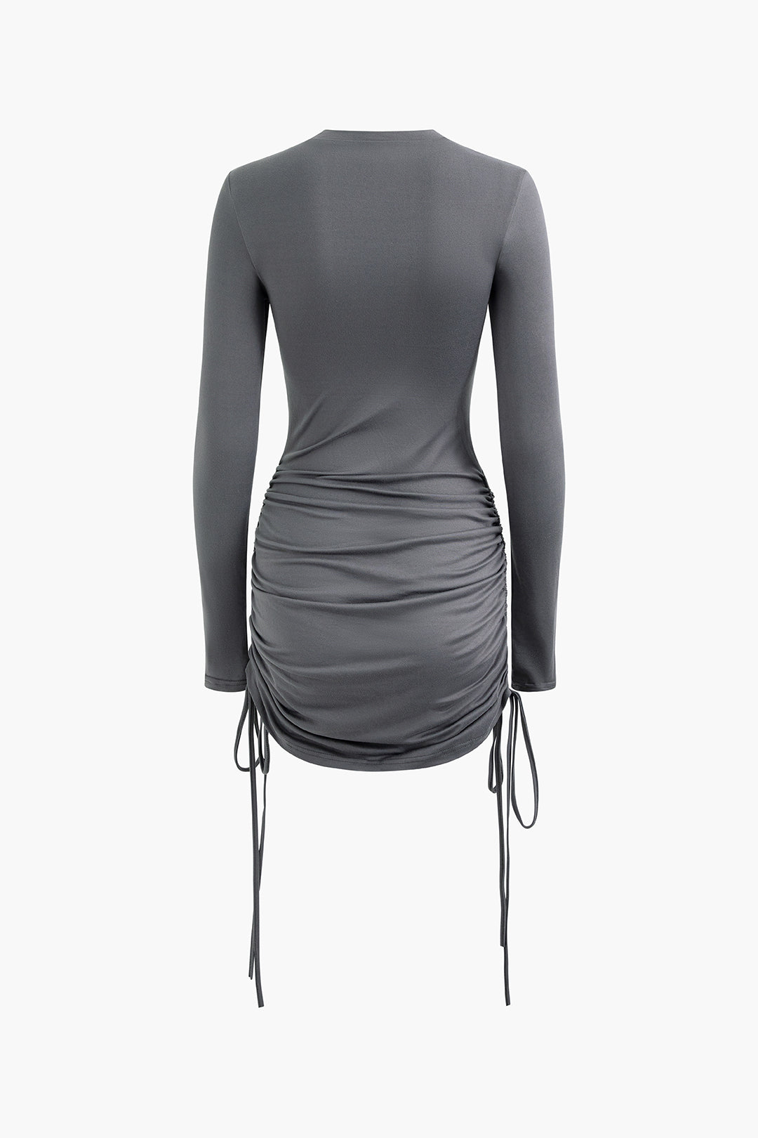 Ruched Long Sleeve Mini Dress with Drawstring - Y2K Fashion Cute Aesthetic Dress