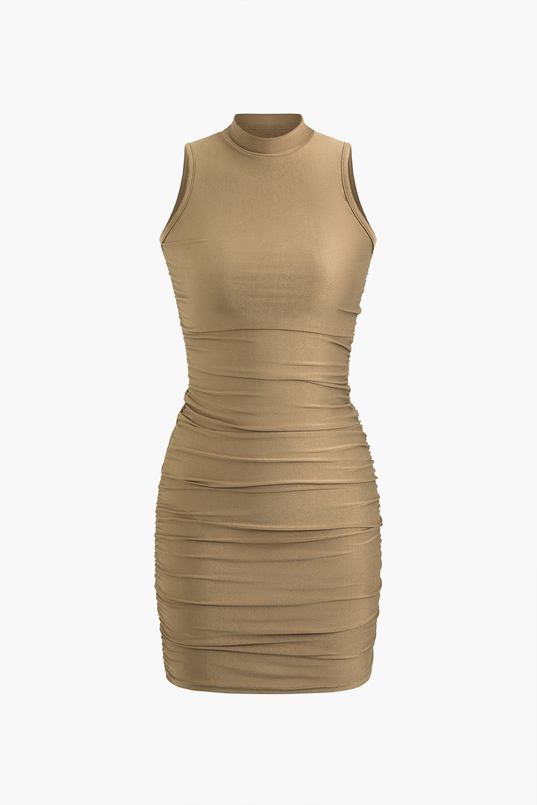 Ruched Mock Neck Sleeveless Mini Dress - Y2K Aesthetic Cute Dress for Stylish Outfits