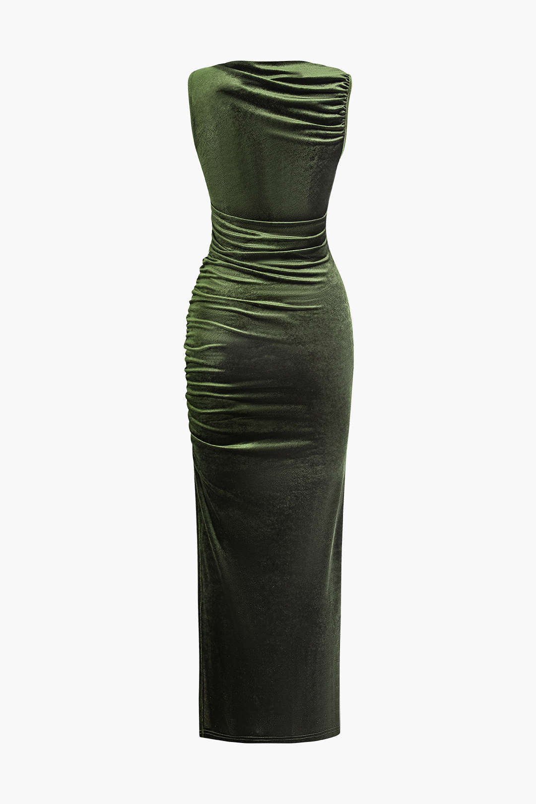 Ruched Slit Velvet Maxi Dress - Y2K Aesthetic Sleeveless Evening Gown for Chic Style