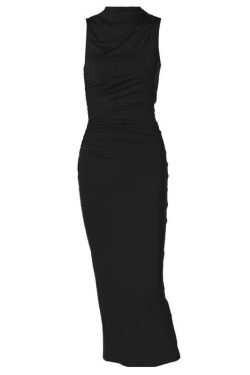 Ruched Solid Sleeveless Slit Midi Dress - Y2K Fashion Essential for Chic Aesthetic Outfits