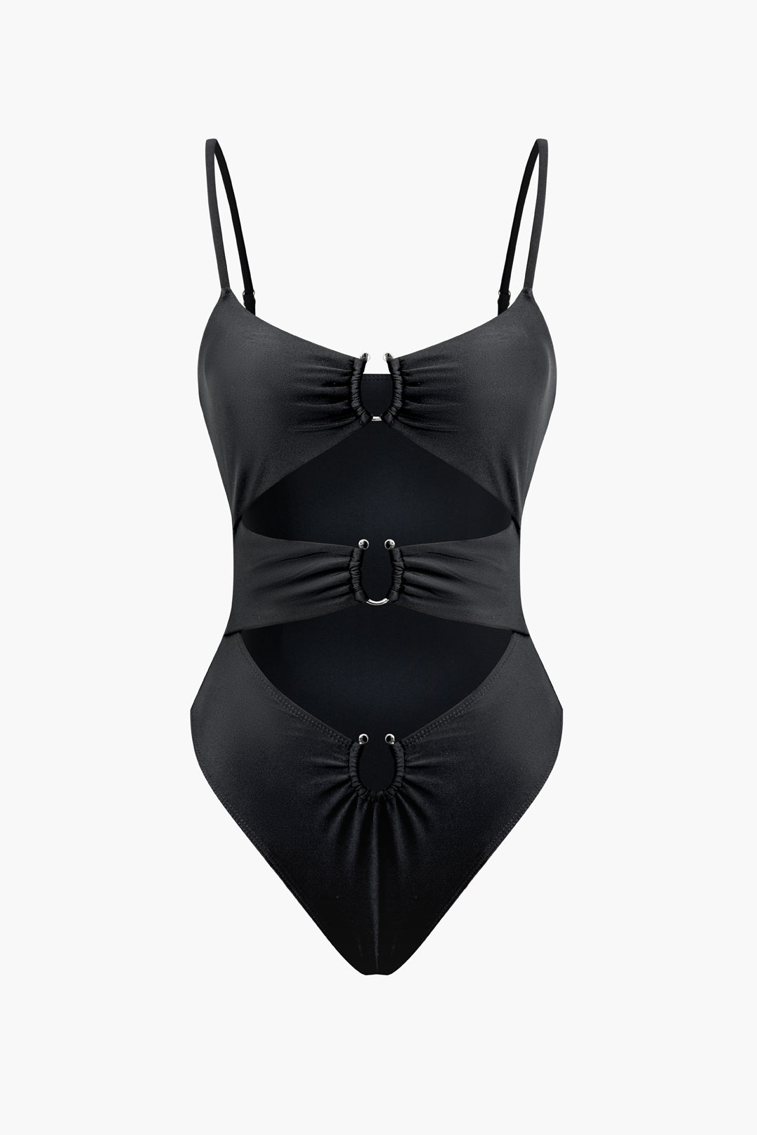 Ruched U-Ring Front Cut Out Bodysuit - Y2K Fashion Essential for Aesthetic Outfits