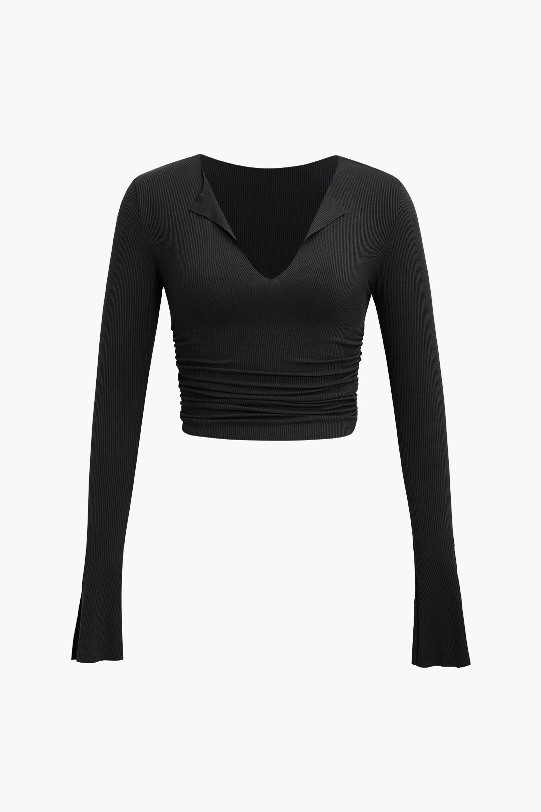 Ruched V-Neck Slit Sleeve Top - Y2K Fashion Cute Top for Coquette Aesthetic Outfits