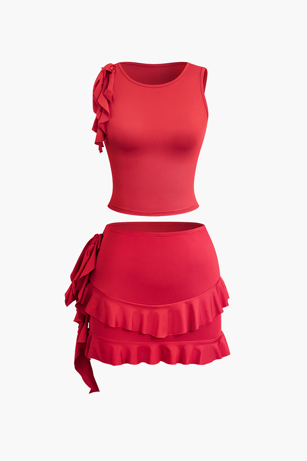 Ruffle Detail Tank Top and Mini Skirt Set for Y2K Fashion and Coquette Aesthetic