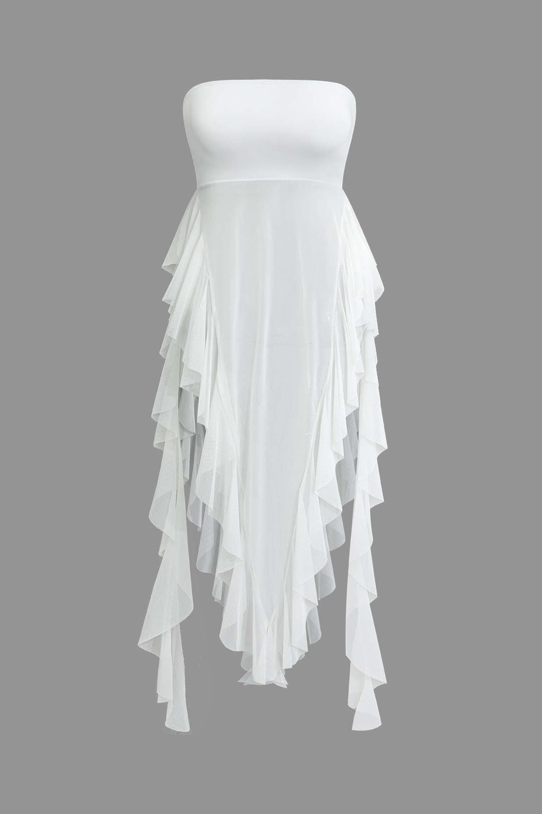 Ruffle Mesh Strapless Top - Y2K Aesthetic Cute Crop Top for Trendy Outfits