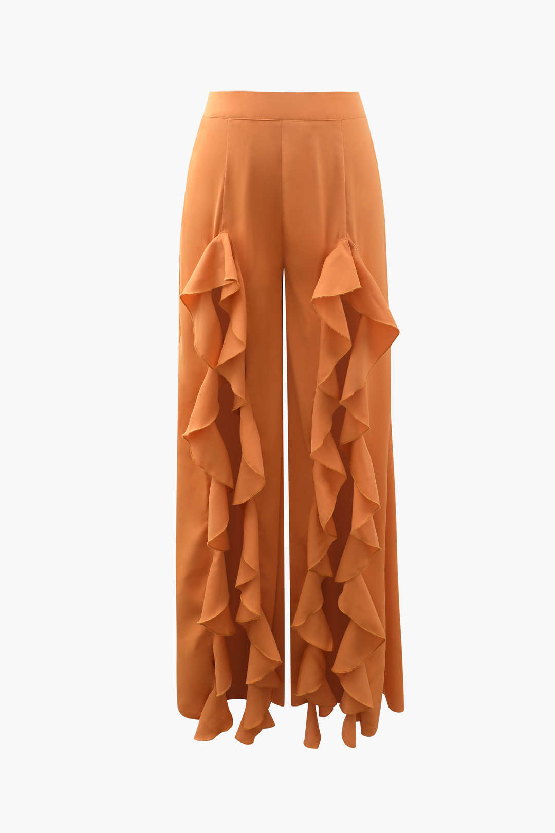 Ruffle Trim Slit Wide Leg Pants for Y2K Fashion and Coquette Aesthetic Outfits