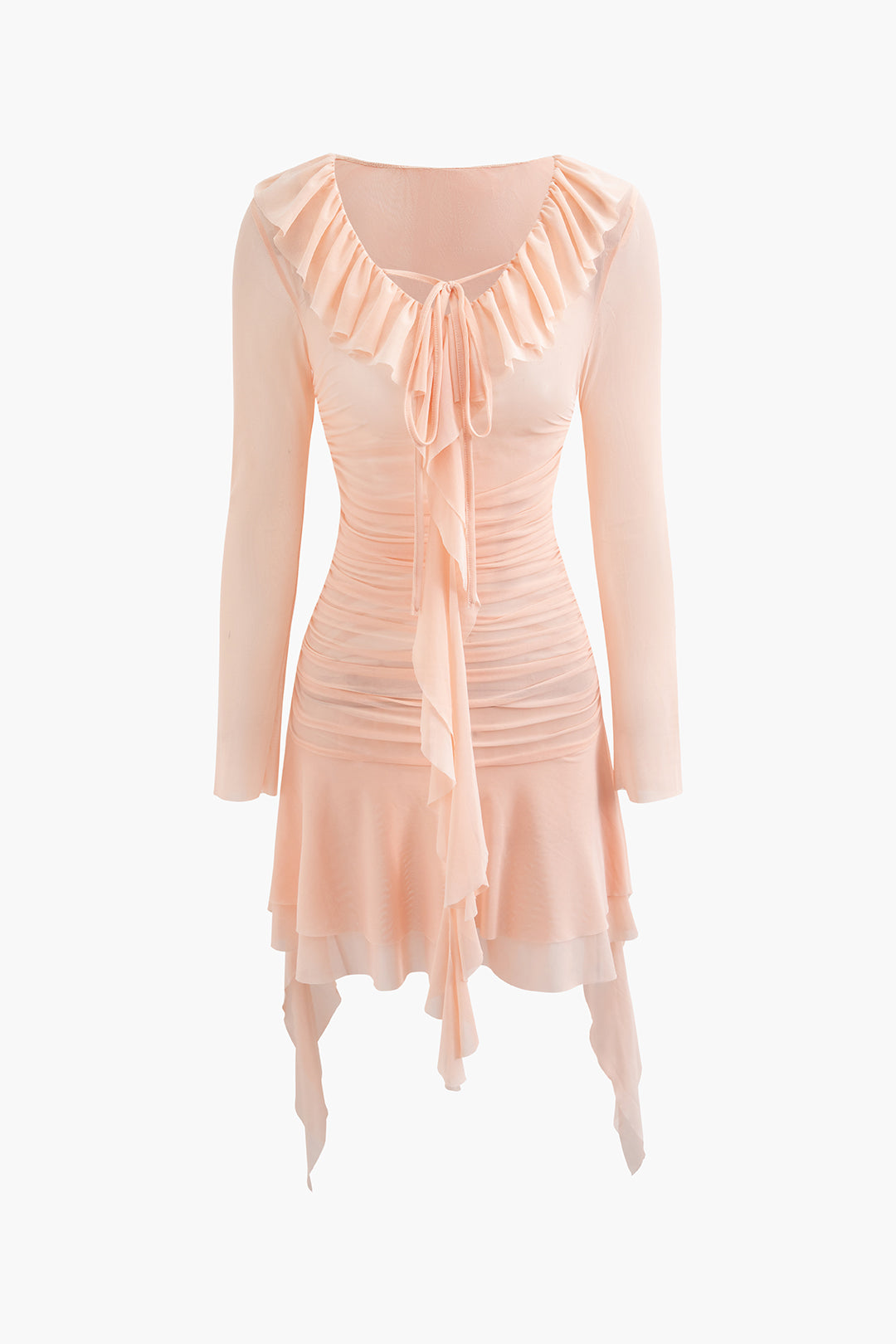 Ruffled Ruched V-Neck Mini Dress - Y2K Aesthetic Cute Dress for Stylish Outfits