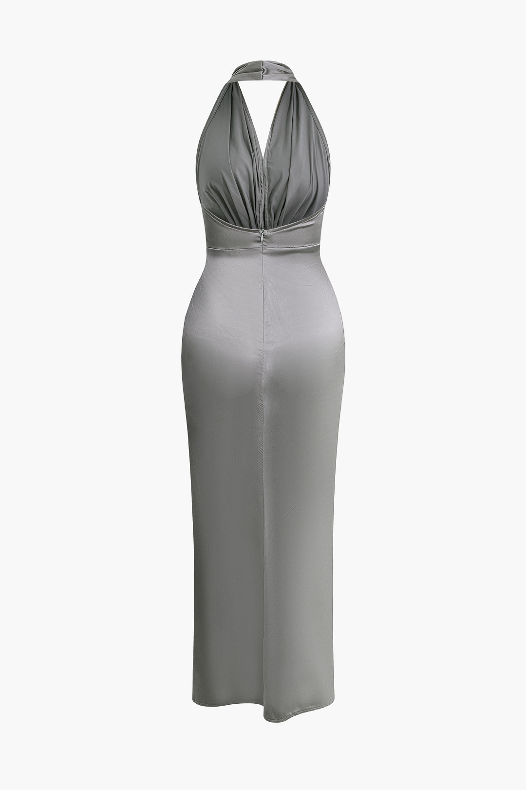 Satin Backless Halter V-Neck Ruched Maxi Dress with Tie - Y2K Aesthetic Evening Wear