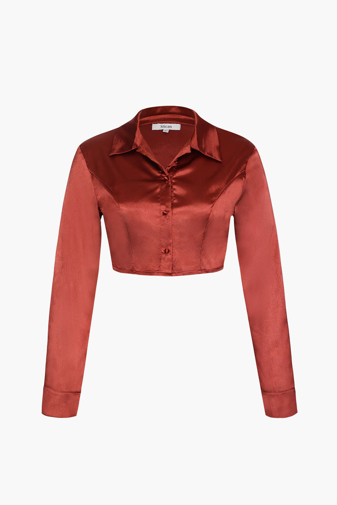 Satin Collared Cropped Shirt for Y2K Aesthetic Outfits and Coquette Style Looks