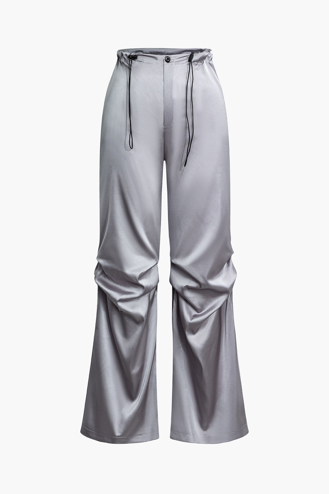 Satin Drawstring Ruched High Waist Wide Leg Pants for Y2K Aesthetic and Coquette Style