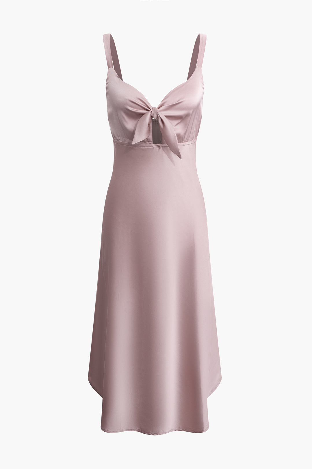 Satin Knot Front Cut-Out V-Neck Cami Midi Dress for Y2K Fashion & Coquette Aesthetic