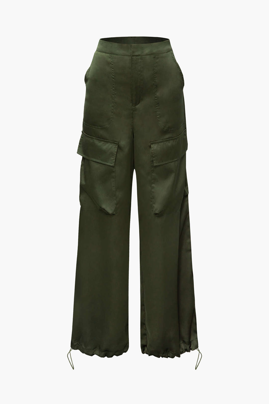 Satin Straight Leg Cargo Pants with Drawstring Hem for Y2K Fashion and Coquette Aesthetic