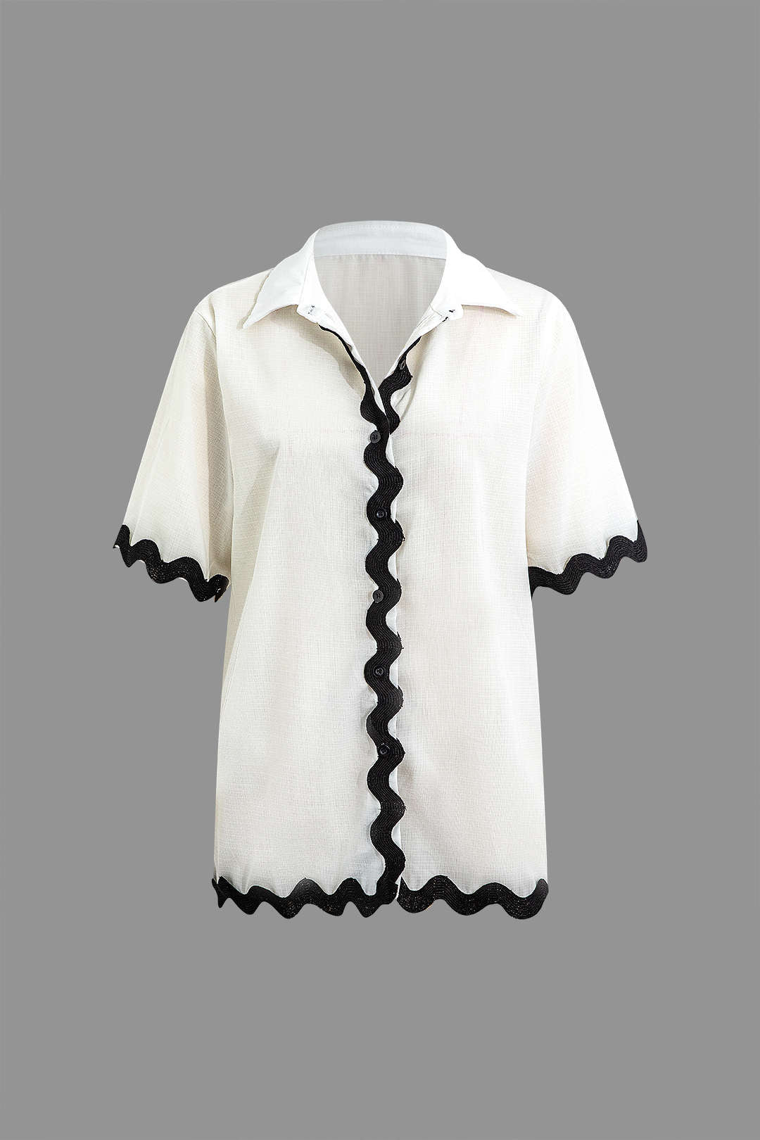 Scallop Trim Y2K Aesthetic Short Sleeve Shirt and Matching Shorts Set for Trendy Outfits