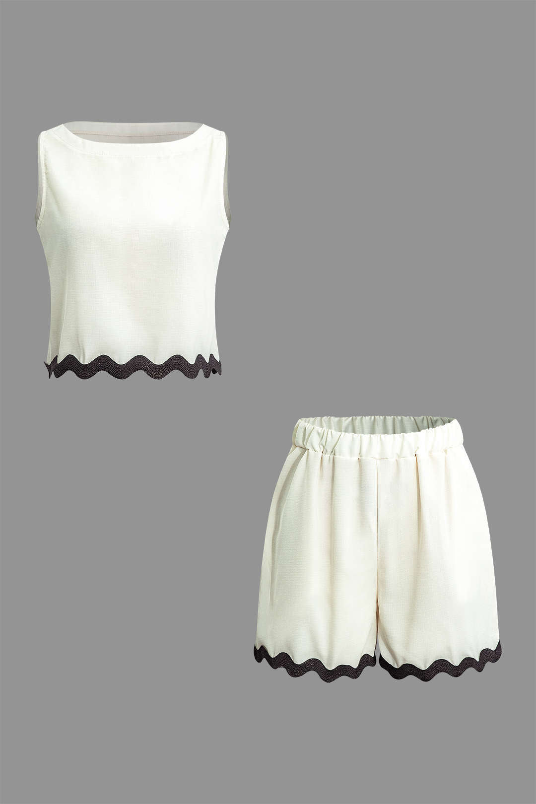 Scallop Trim Y2K Aesthetic Tank Top and Shorts Set for Cute Summer Outfits