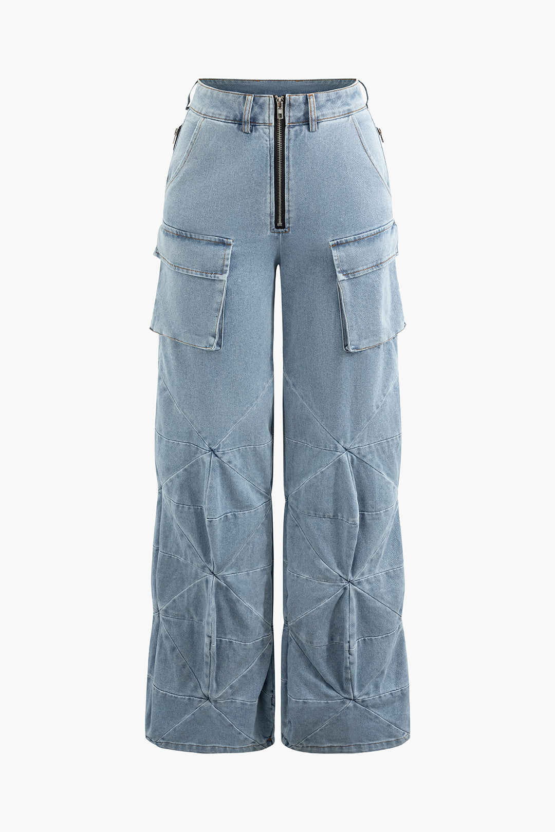 Seam-Detail High Waist Cargo Pants with Flap Pockets for Y2K and Grunge Aesthetic Outfits