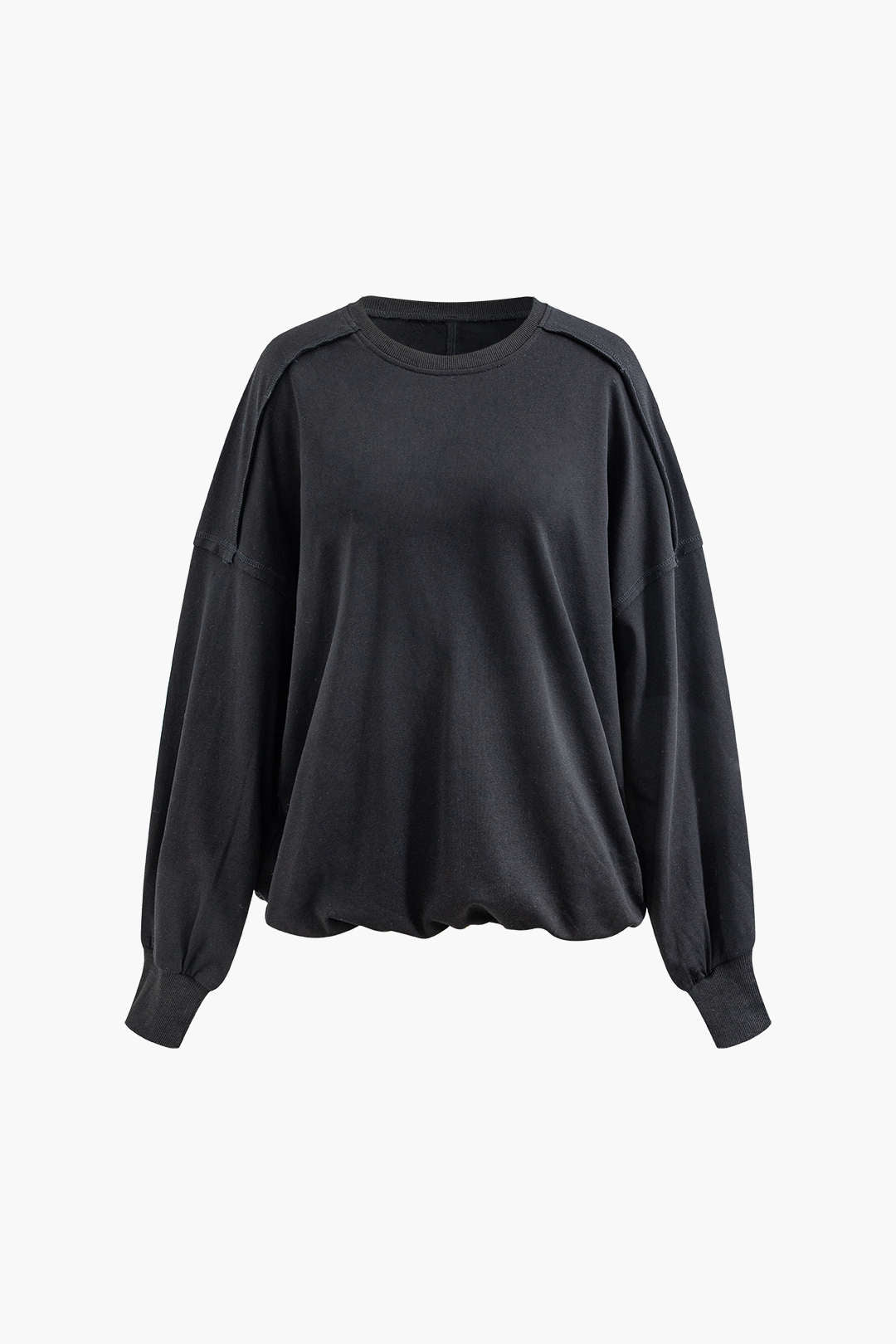 Seam-Detail Round Neck Long Sleeve Sweatshirt in Y2K Aesthetic Style for Cozy Outfits