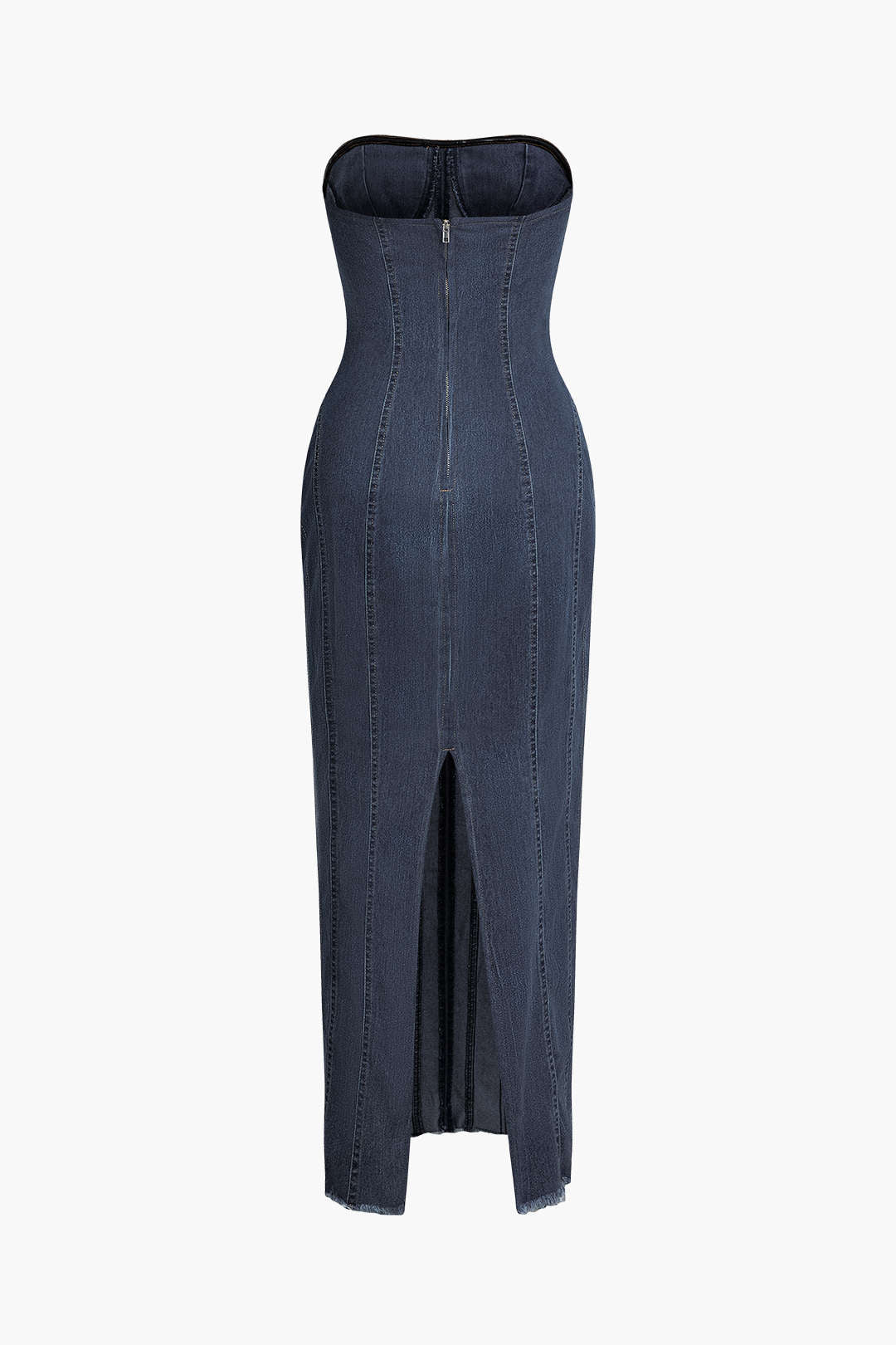 Seam Detail Zipper Slit Denim Strapless Maxi Dress - Y2K Aesthetic Fashion Statement