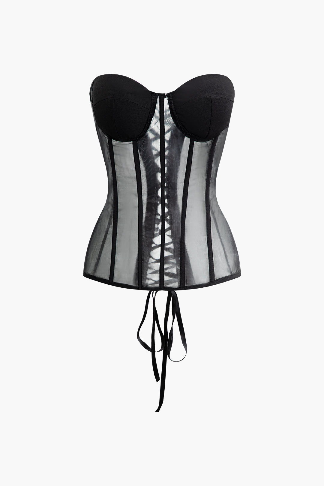 Sheer Mesh Lace-Up Corset Top - Y2K Fashion Statement for Coquette and Grunge Aesthetics