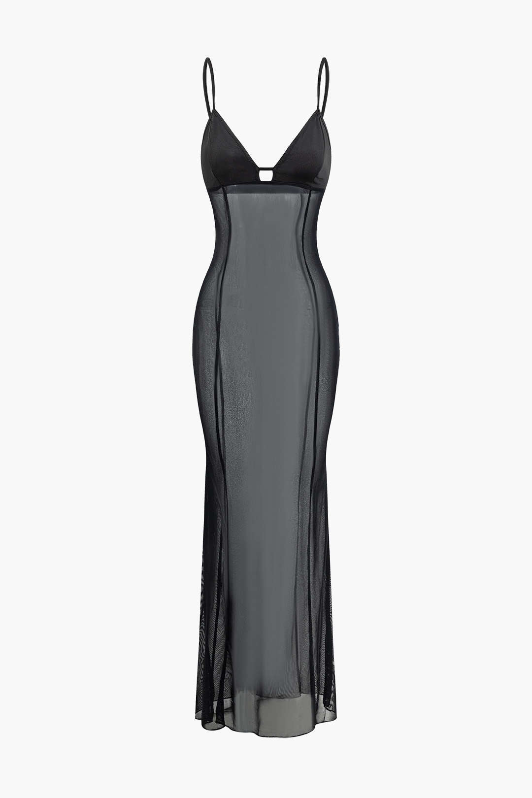 Sheer Mesh V-Neck Maxi Dress - Y2K Aesthetic Fashion for Effortless Style and Elegance