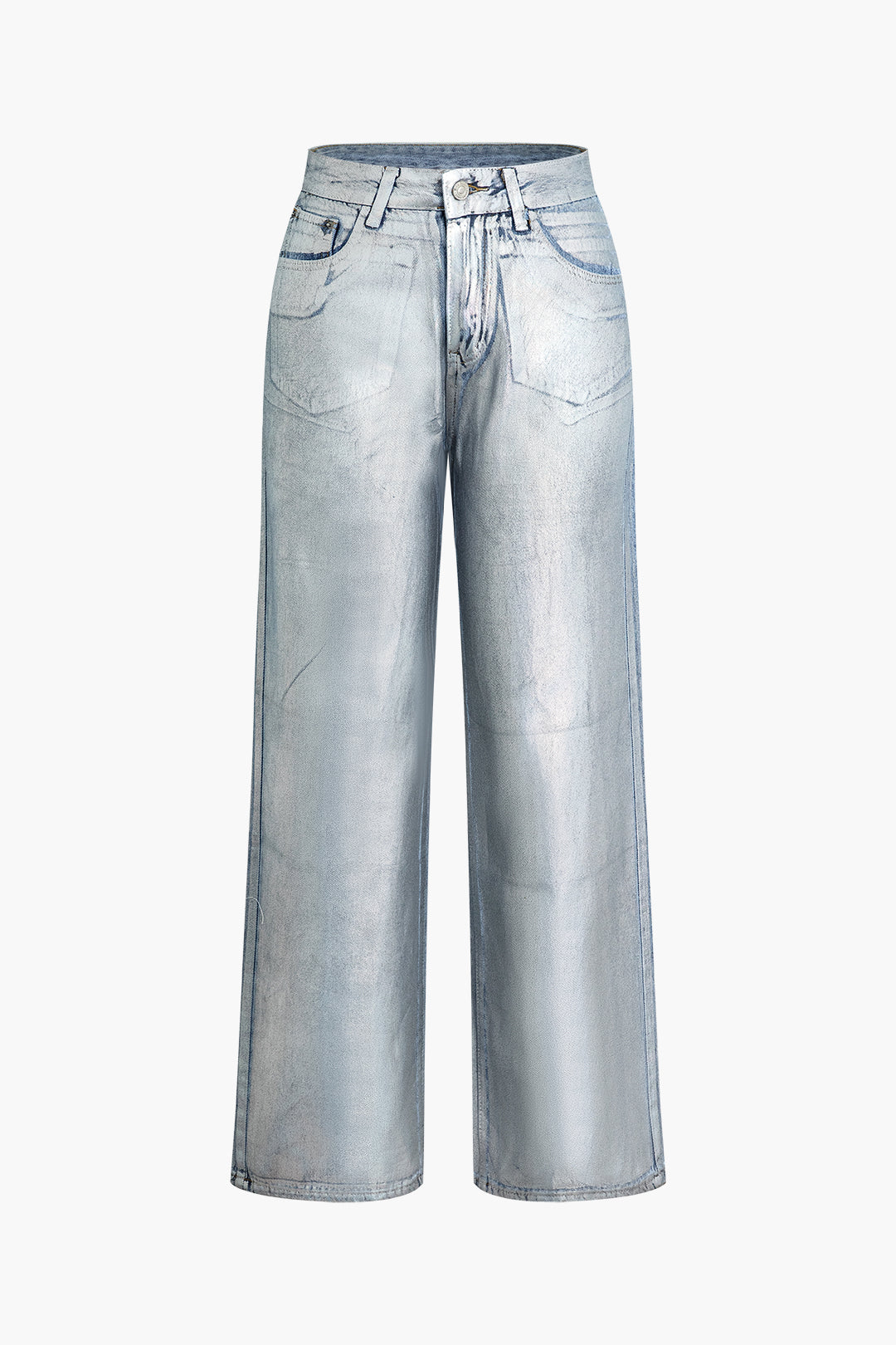 Shiny Metallic Foil Straight Leg Jeans for Y2K Aesthetic and Grunge Style Outfits