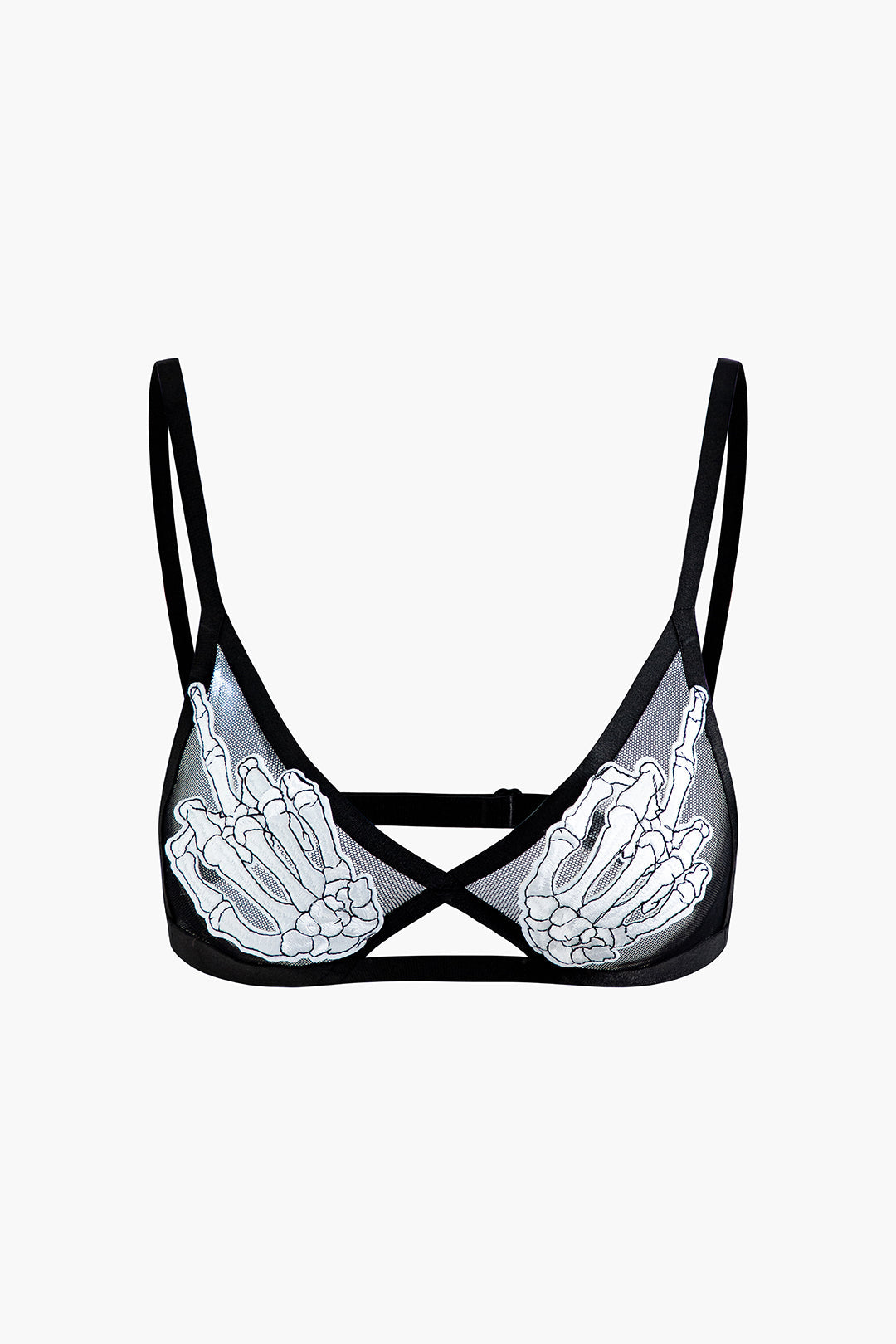 Skeleton Print Mesh Bra Top - Y2K Aesthetic Grunge Style Cute Crop Top for Edgy Outfits