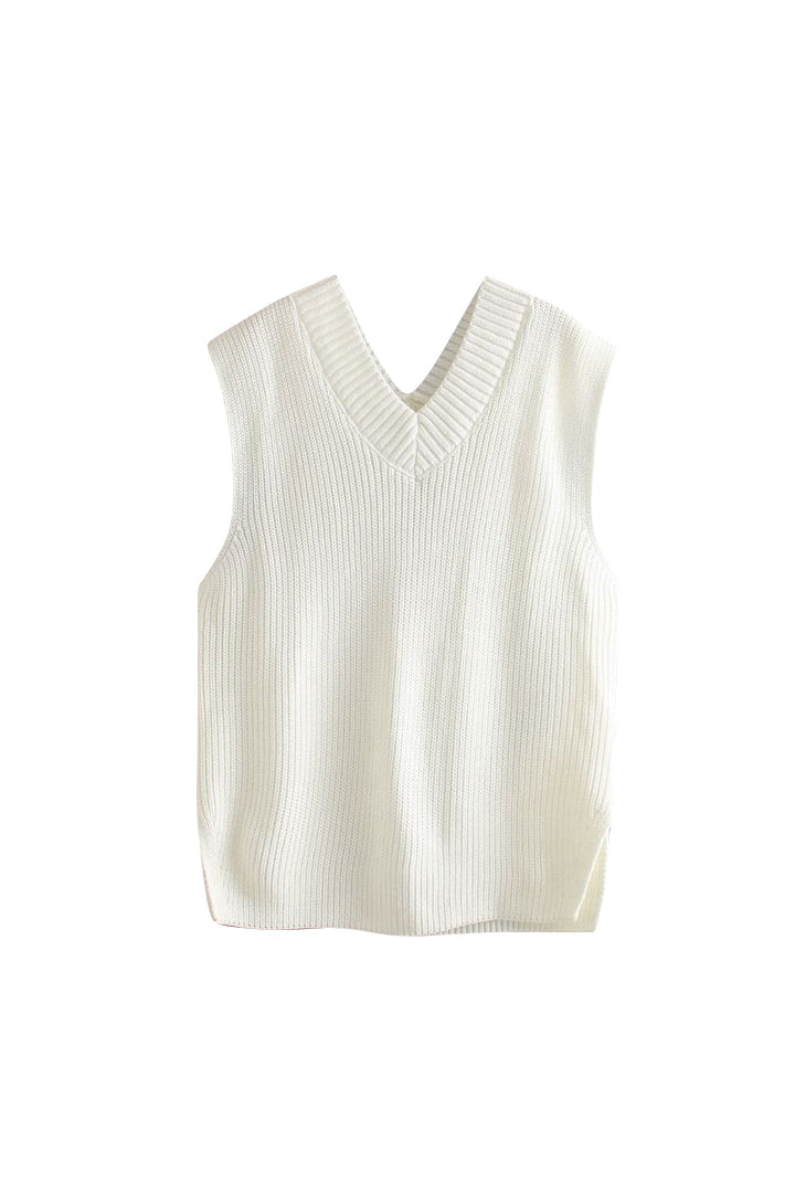 Slit Hem V-Neck Knit Pullover Vest - Y2K Aesthetic Cozy Layering Essential