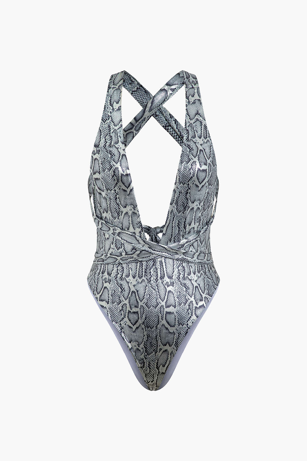 Snakeskin Print Cross Back Tie Y2K One-Piece Swimsuit for Trendy Summer Vibes