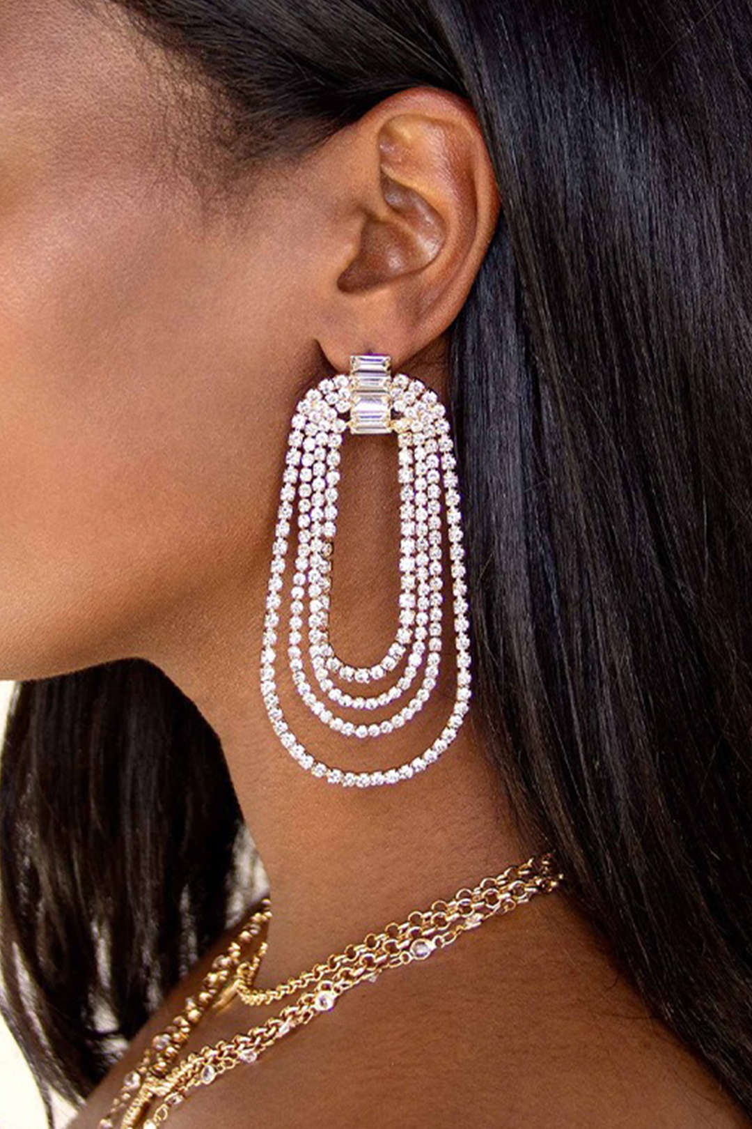 Sparkling Rhinestone Layered Earrings for Y2K Fashion and Coquette Aesthetic Styles