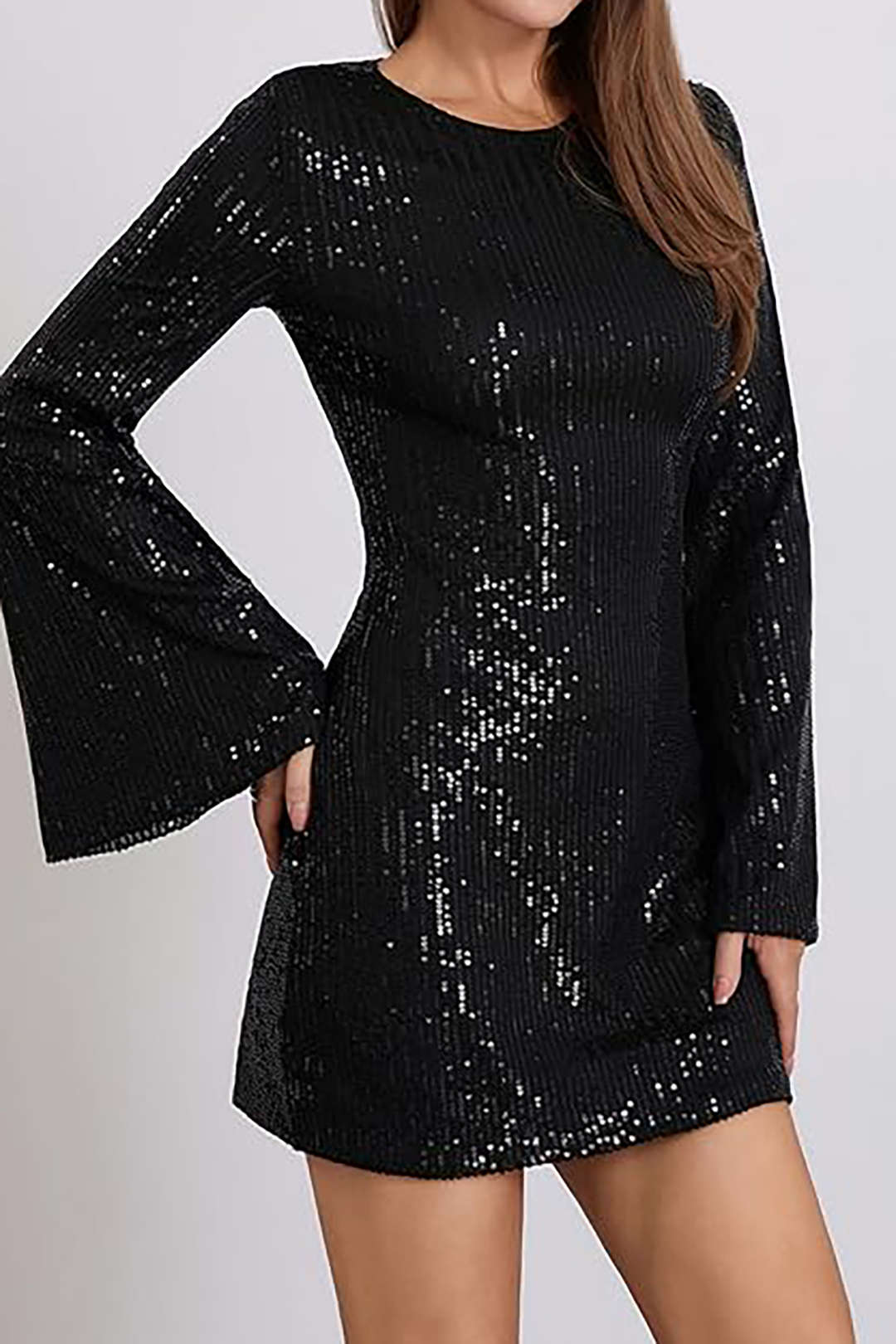 Sparkly Sequin Bell Sleeve Mini Dress for Y2K Fashion and Coquette Aesthetic Looks