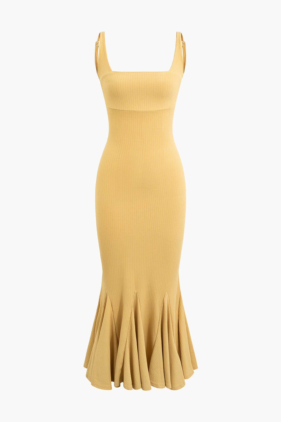 Square Neck Backless Mermaid Slip Midi Dress - Y2K Aesthetic Fashion for Effortless Elegance