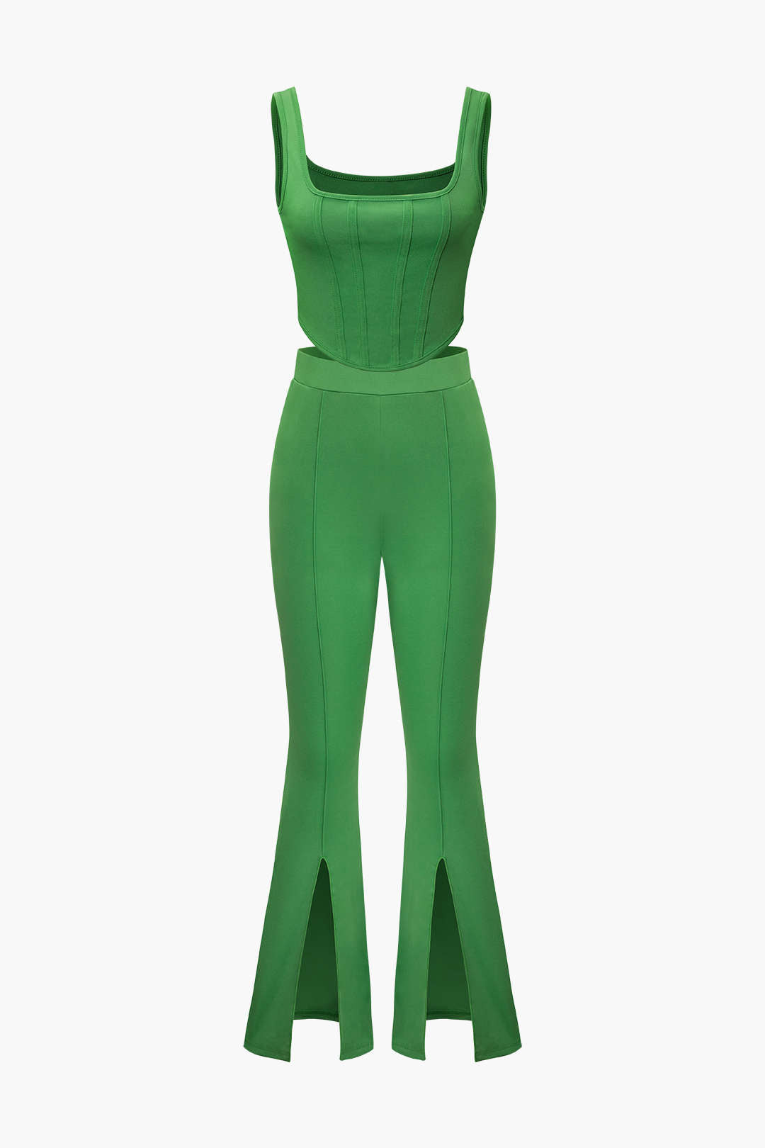 Square Neck Corset Top & Split Flared Pants Set - Y2K Aesthetic Outfit for Trendy Looks