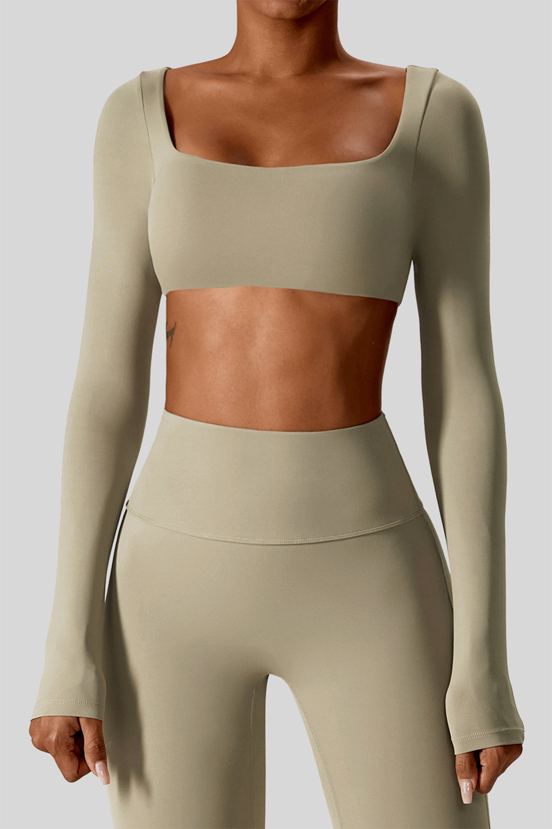 Square Neck Long Sleeve Y2K Yoga Crop Top - Trendy Coquette Aesthetic Activewear