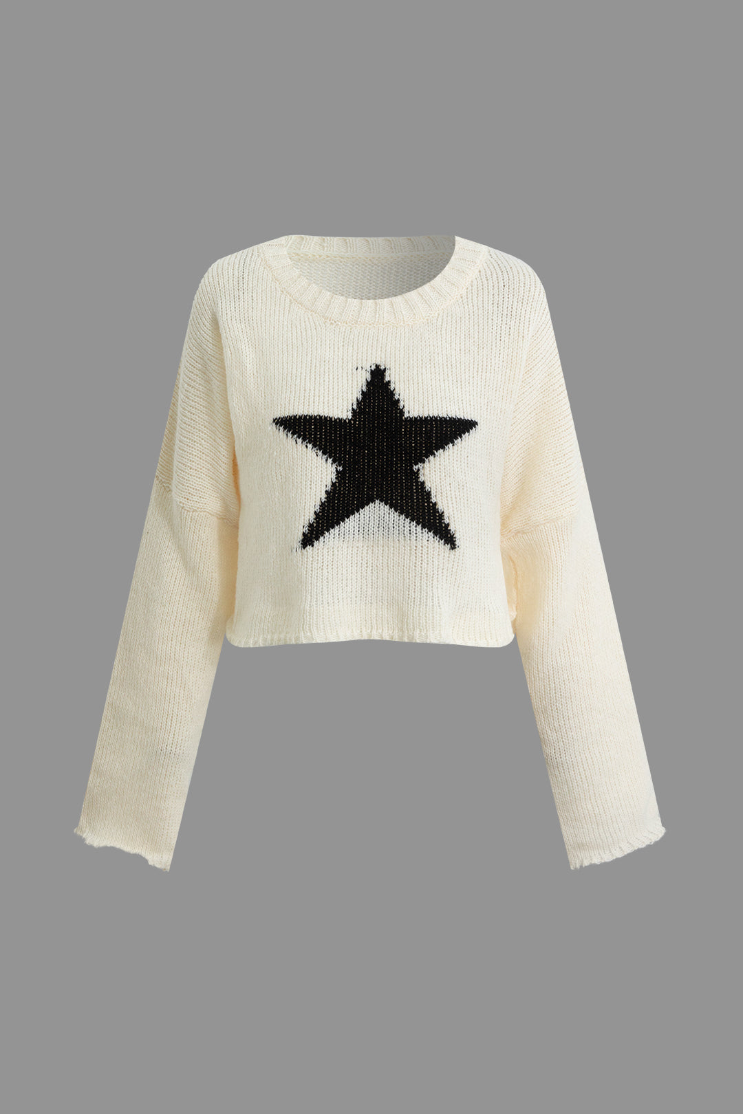 Star Pattern Y2K Aesthetic Round Neck Long Sleeve Knit Sweater for Cozy Outfits