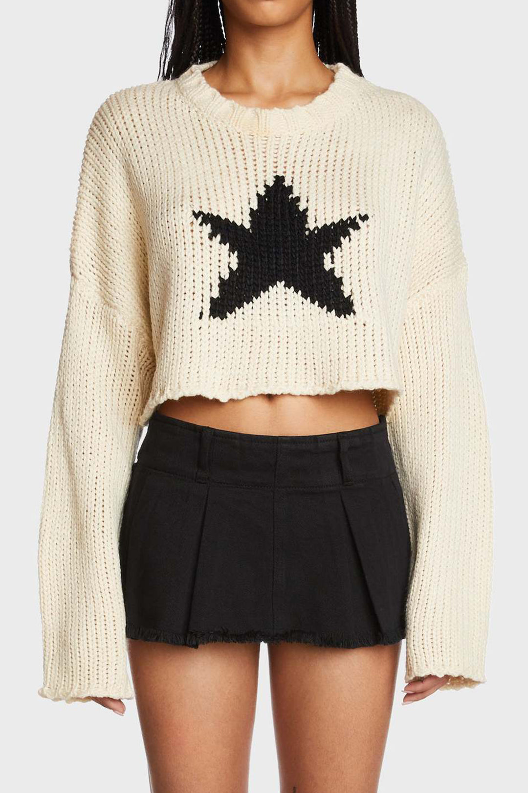 Star Pattern Y2K Aesthetic Round Neck Long Sleeve Knit Sweater for Cozy Outfits