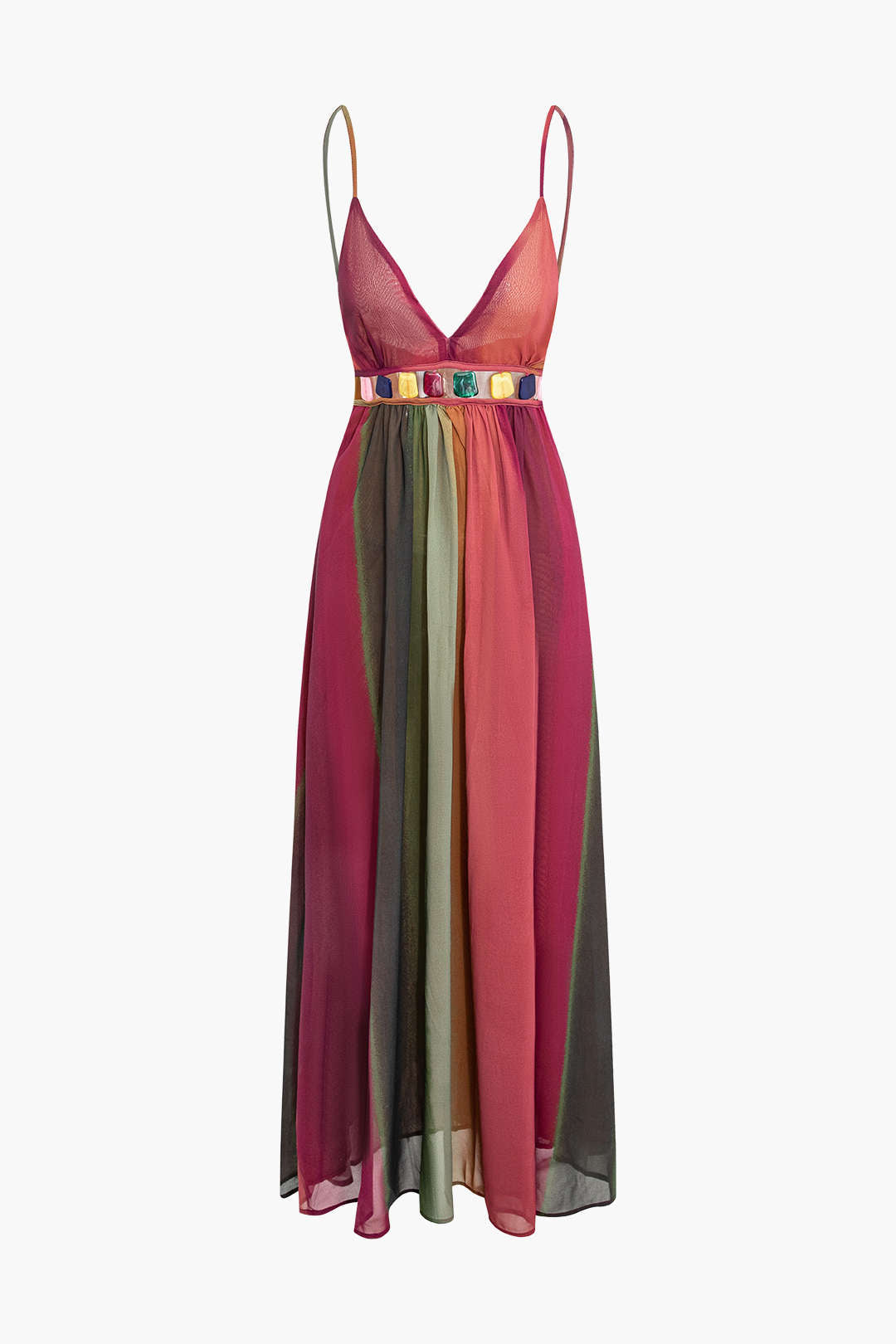 Stone Embellished Backless V-Neck Maxi Dress - Y2K Aesthetic Glam for Effortless Elegance