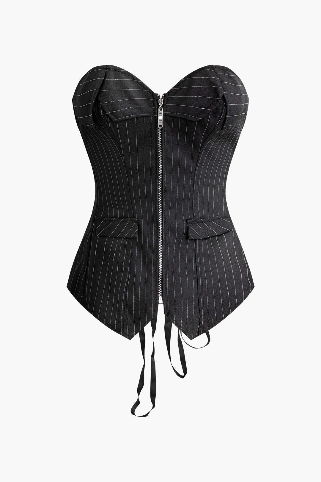 Strapless Sweetheart Neckline Pinstripe Corset Tube Top with Lace-Up Zipper for Y2K Aesthetic