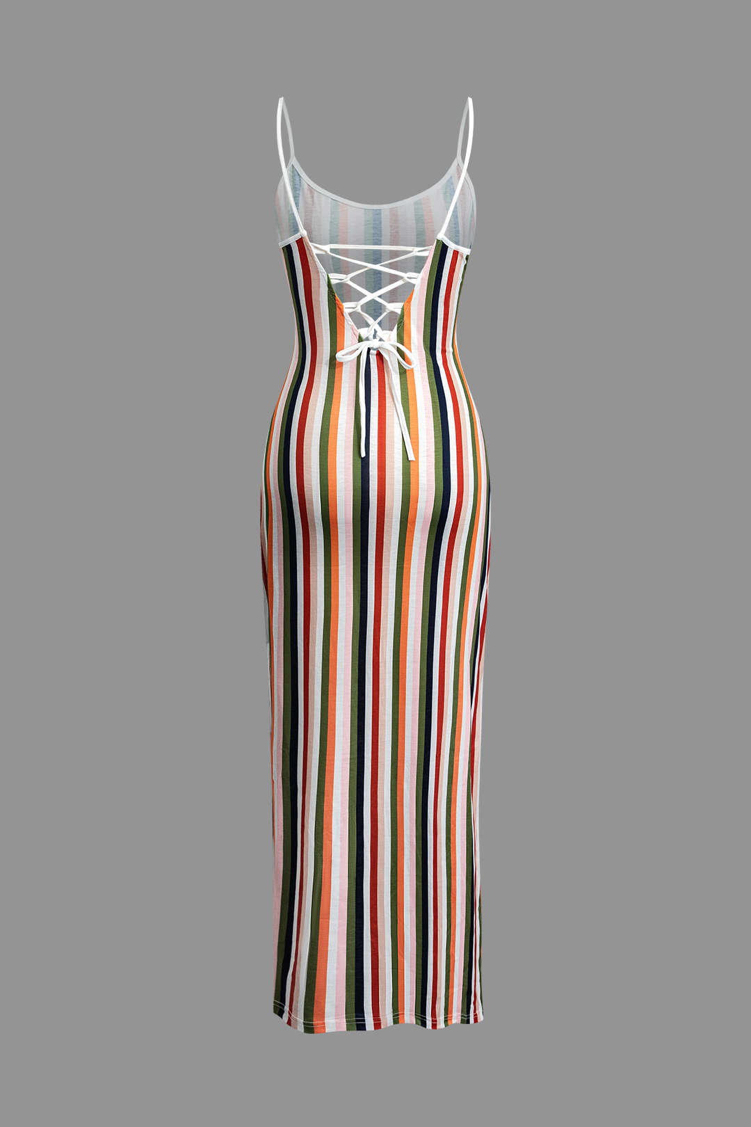 Stripe Braided Tie Slit V-Neck Cami Maxi Dress - Y2K Aesthetic Summer Fashion Essential