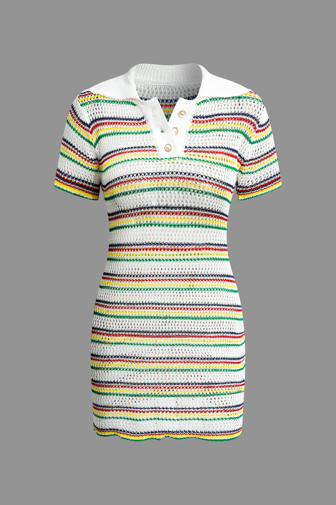 Stripe Collar Open Knit Mini Dress - Y2K Aesthetic Cute Dress for Coquette Style Outfits