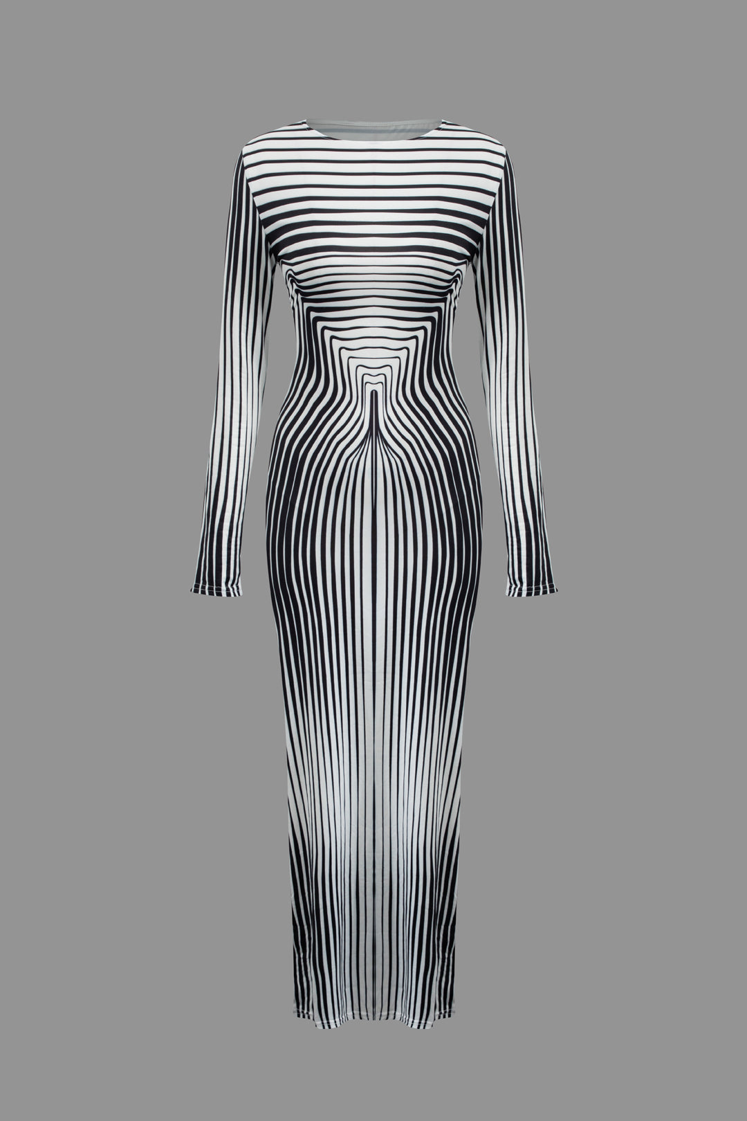 Stripe Contrast Round Neck Long Sleeve Maxi Dress - Y2K Aesthetic Fashion Statement Dress