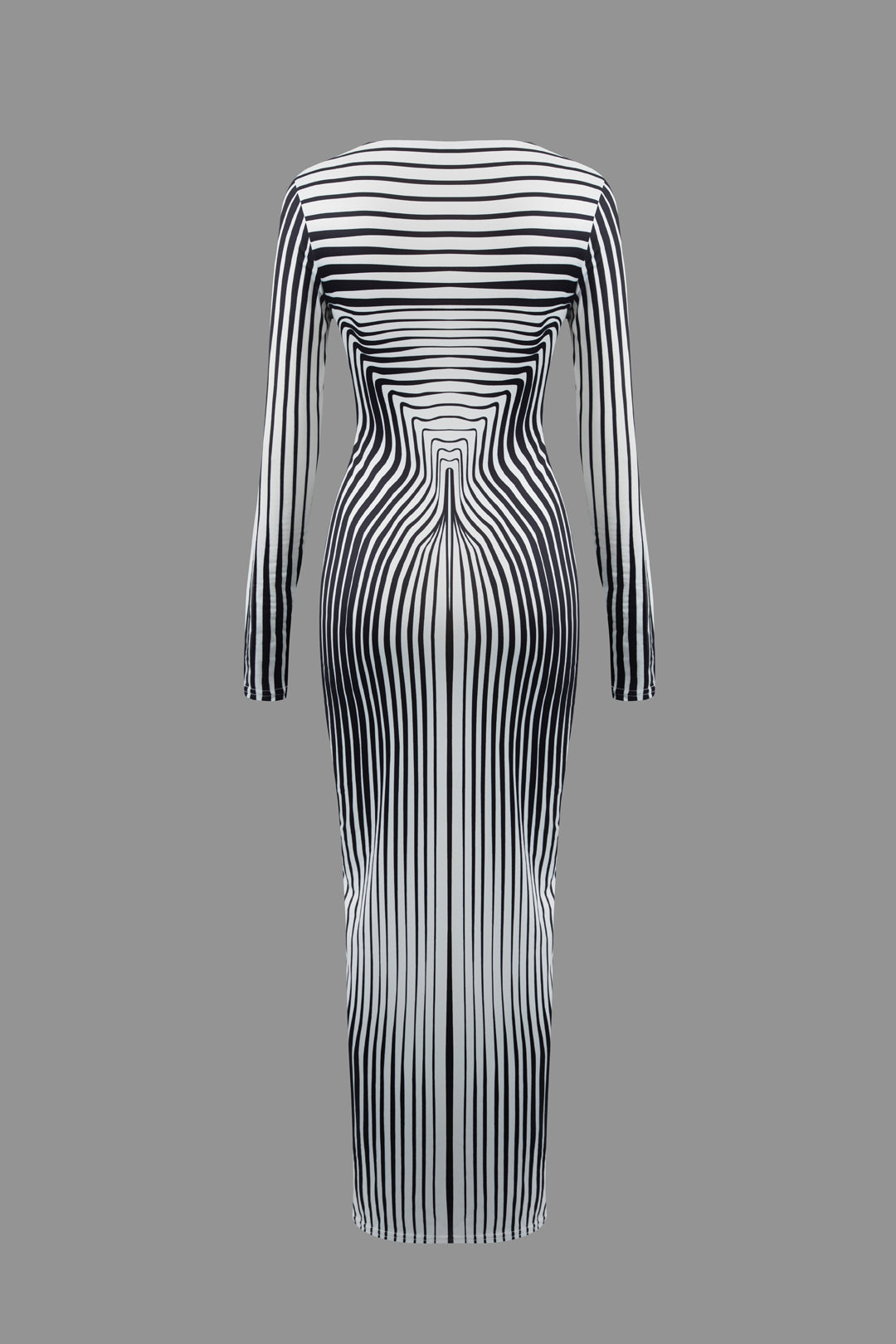 Stripe Contrast Round Neck Long Sleeve Maxi Dress - Y2K Aesthetic Fashion Statement Dress