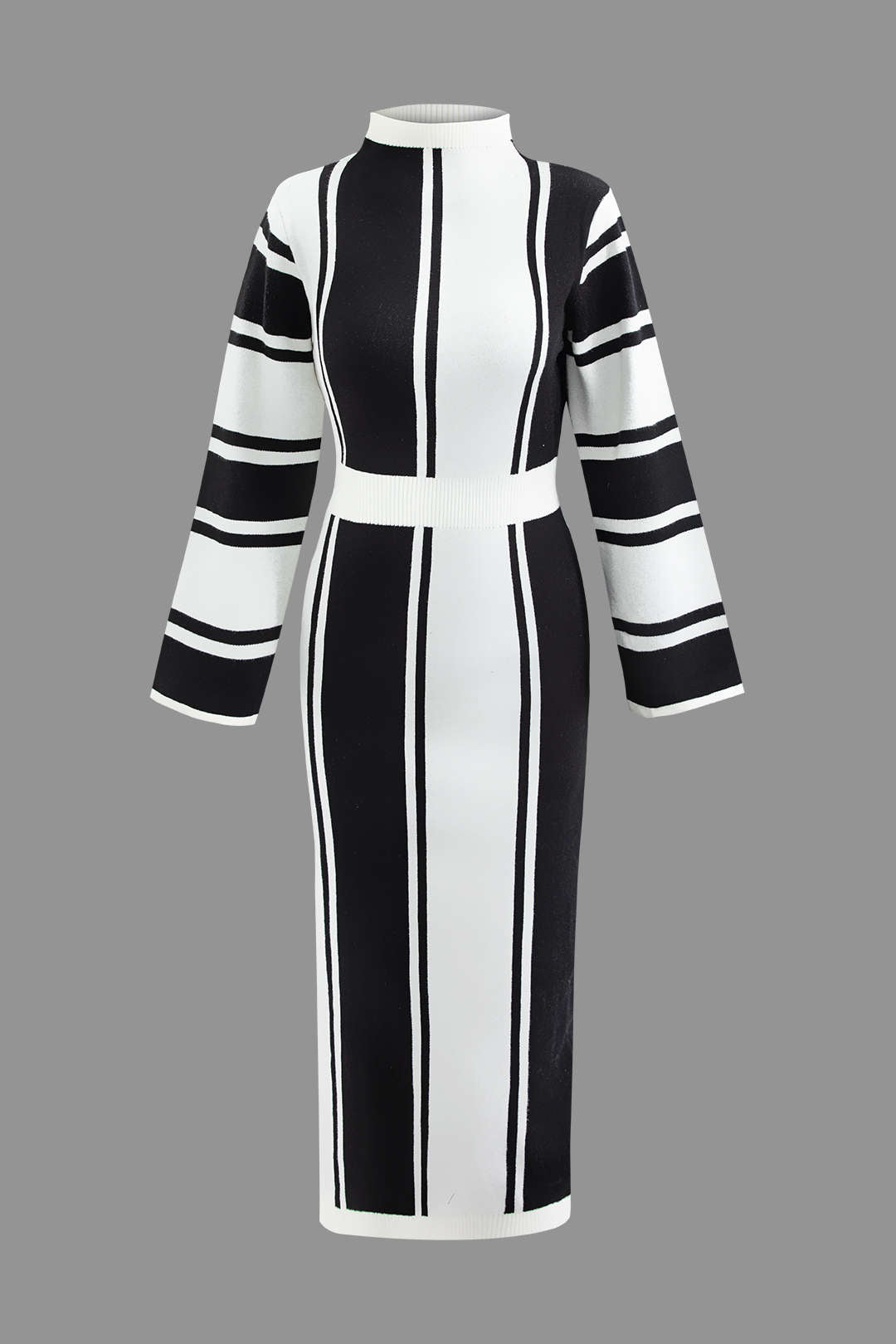 Stripe Mock Neck Knit Midi Dress - Y2K Aesthetic Fashion for Chic and Cozy Outfits