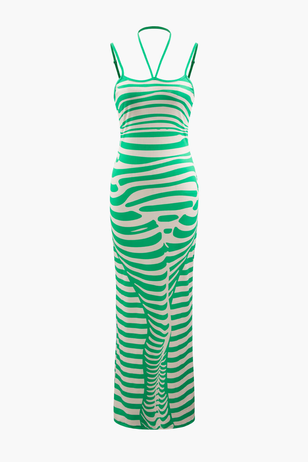 Stripe Print Rib Knit Halter Maxi Dress - Y2K Aesthetic Summer Fashion Essential