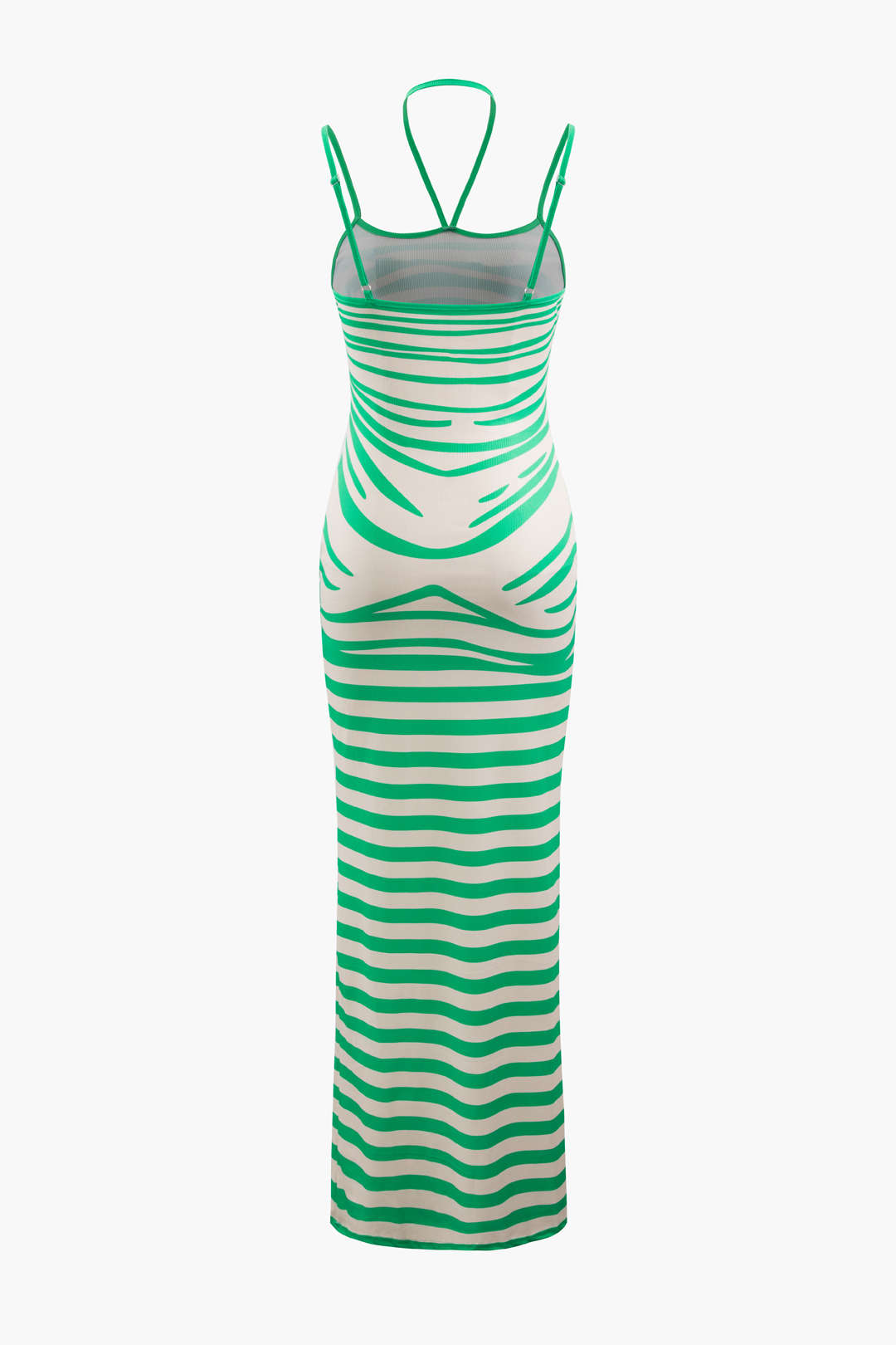 Stripe Print Rib Knit Halter Maxi Dress - Y2K Aesthetic Summer Fashion Essential