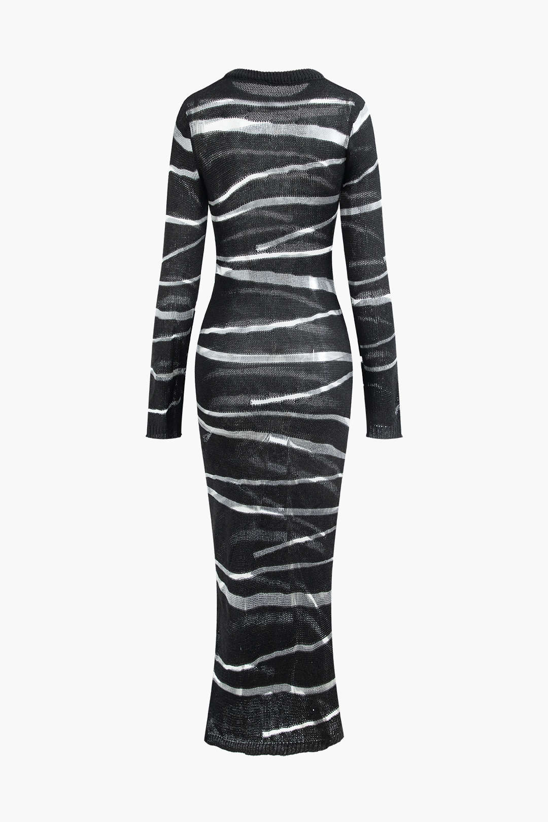 Stripe Round Neck Open Knit Long Sleeve Maxi Dress - Y2K Aesthetic Comfy Fashion Statement