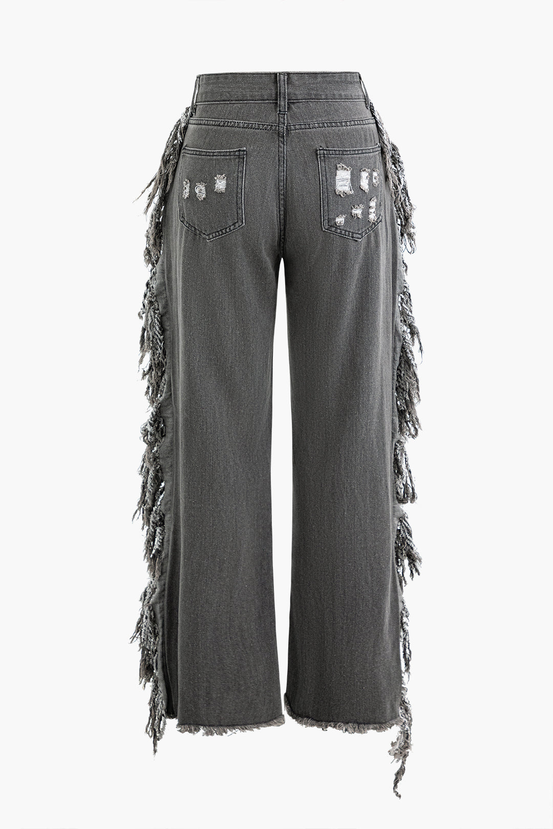 Tassel Ripped Frayed Straight Leg Jeans for Y2K Aesthetic and Grunge Style Outfits