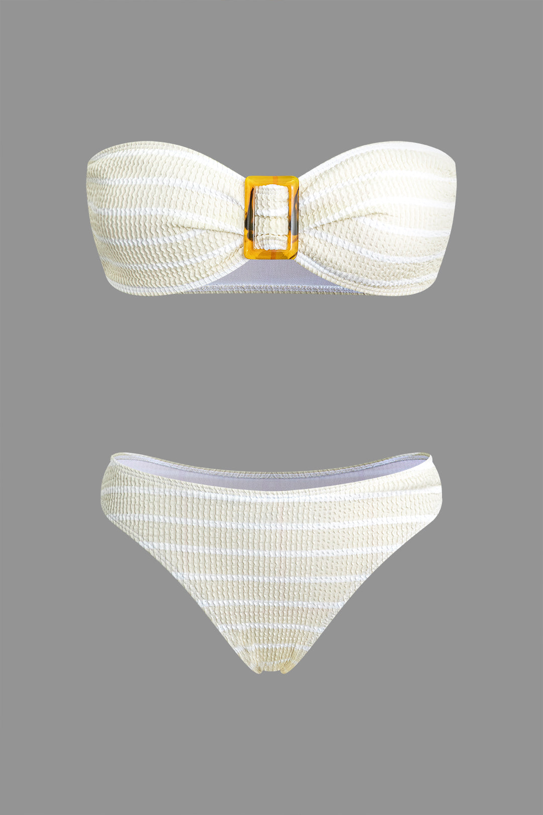 Textured Buckle Detail Y2K Tube Bikini Set for Trendy Summer Aesthetic