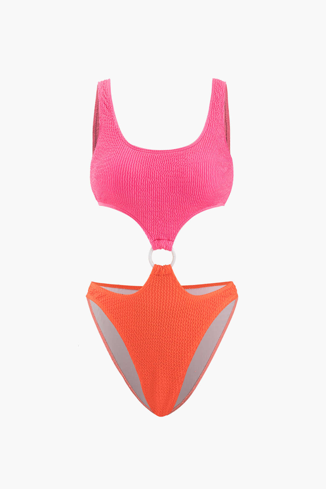 Textured O-ring One-Piece Swimsuit in Y2K Style - Trendy Swimwear for Aesthetic Looks